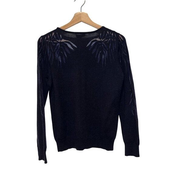 Sandro Blue  Sheer Leaf Long Sleeve Knit Pullover Sweater Women's Size Lage - Picture 2 of 8